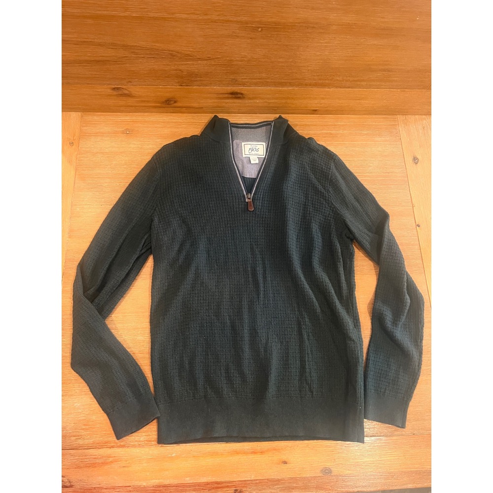 Jos A Bank 1905 Mens Small Forest Green Waffle Knit Cotton Wool Quarter Zip